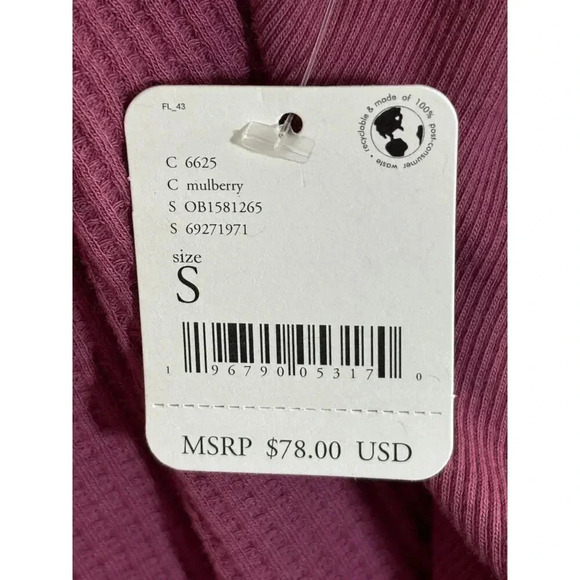 Free People Santa Clara Thermal Waffle Knit Small NEW with tags Mulberry - Picture 7 of 10